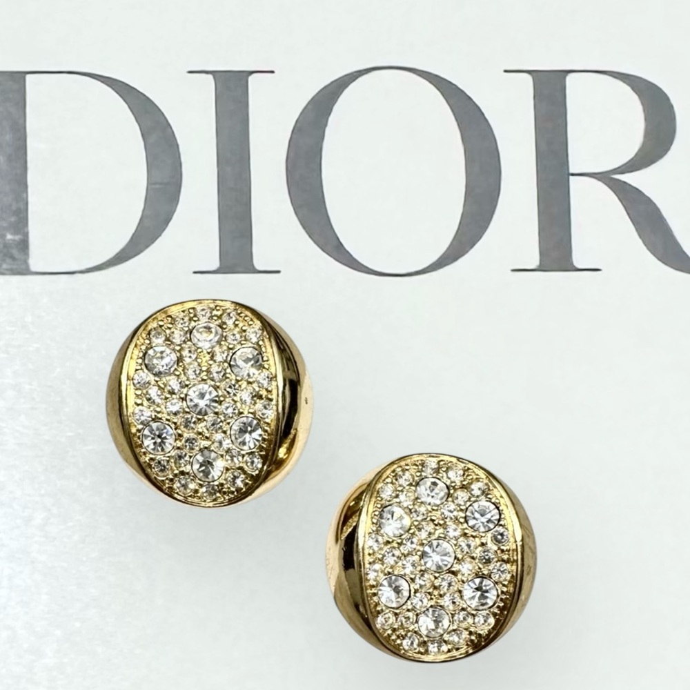 DIOR Vintage Signed Gold-tone Crystal Clip-on Earrings